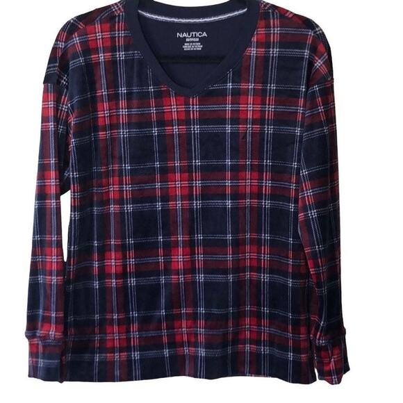 Nautica Women's Plaid Pajama Top XS Long Sleeve Sleepwear Red Navy Checkered - Picture 2 of 9